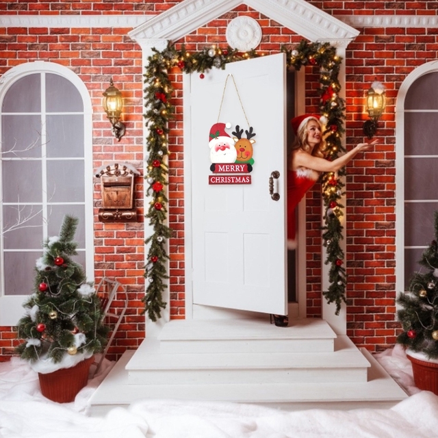 Drewniany znak Snowman Santa - tablica wieszak na drzwi bożonarodzeniowa - Wianko - 4