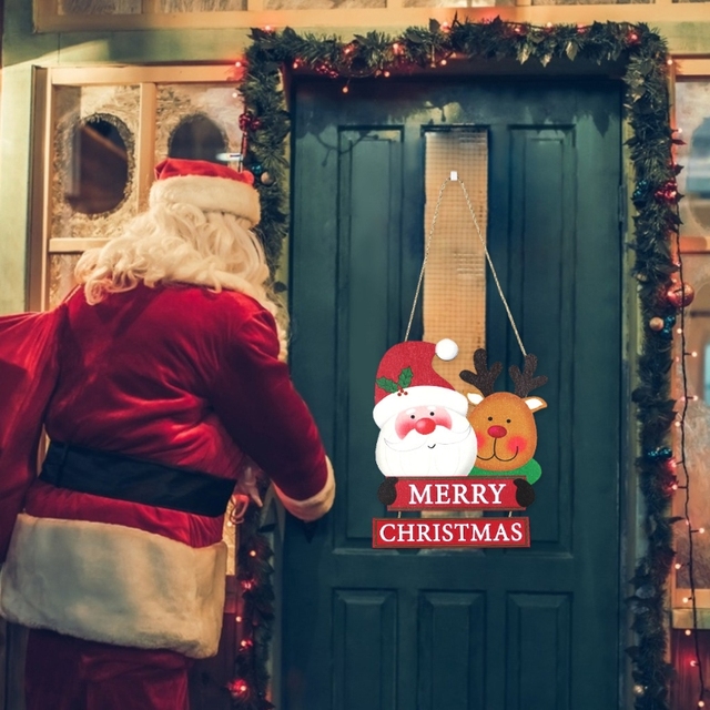 Drewniany znak Snowman Santa - tablica wieszak na drzwi bożonarodzeniowa - Wianko - 3