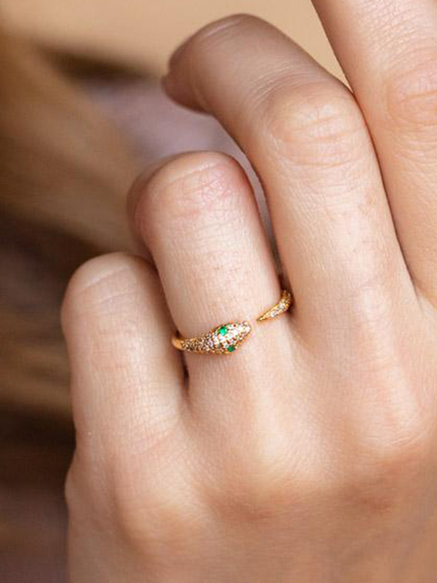 Nowy, regulowany pierścień ze srebra pozłacanego 24K, w kształcie węża z dużym, złotym zwierzęcym pierścieniem naokrągłym, luksusowym kształcie - biżuteria dla kobiet - Wianko - 3