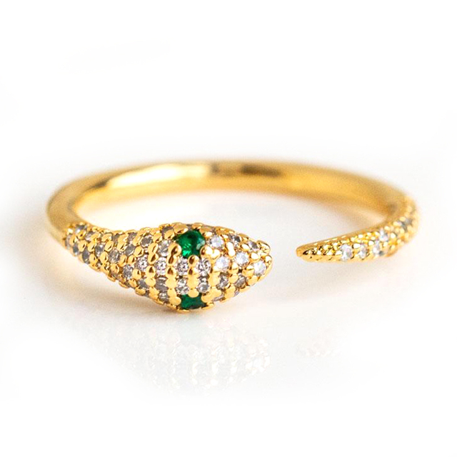Nowy, regulowany pierścień ze srebra pozłacanego 24K, w kształcie węża z dużym, złotym zwierzęcym pierścieniem naokrągłym, luksusowym kształcie - biżuteria dla kobiet - Wianko - 5