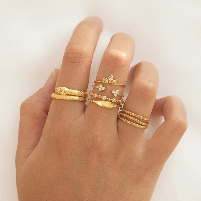Nowy, regulowany pierścień ze srebra pozłacanego 24K, w kształcie węża z dużym, złotym zwierzęcym pierścieniem naokrągłym, luksusowym kształcie - biżuteria dla kobiet - Wianko - 9