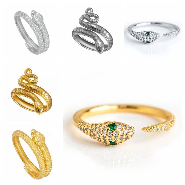 Nowy, regulowany pierścień ze srebra pozłacanego 24K, w kształcie węża z dużym, złotym zwierzęcym pierścieniem naokrągłym, luksusowym kształcie - biżuteria dla kobiet - Wianko - 1
