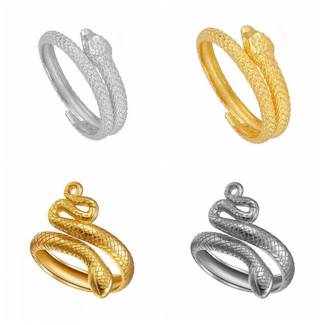 Nowy, regulowany pierścień ze srebra pozłacanego 24K, w kształcie węża z dużym, złotym zwierzęcym pierścieniem naokrągłym, luksusowym kształcie - biżuteria dla kobiet - Wianko - 6