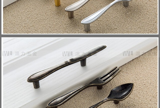 Kreatywny uchwyt minimalistyczny do szafek drzwi jasno srebrny uchwyt kredensu czarny brązowy uchwyt nóż, widelec i łyżka - Wianko - 15
