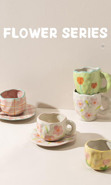 Ręcznie malowana ceramiczna filiżanka z kwiatowym wzorem dla miłośników kawy - idealna do domu i biura - Wianko - 3