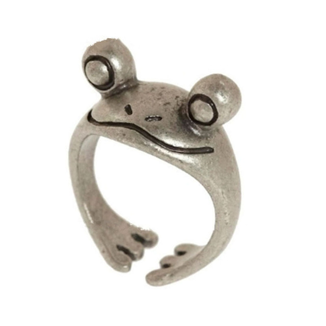 Oto dopracowany tytuł produktu:Vintage Frog Ring Finger - diamond z żabą, metalowy pierścień, regulowana obrączka otwierająca, osobowość retro, punkowy styl - Wianko - 1