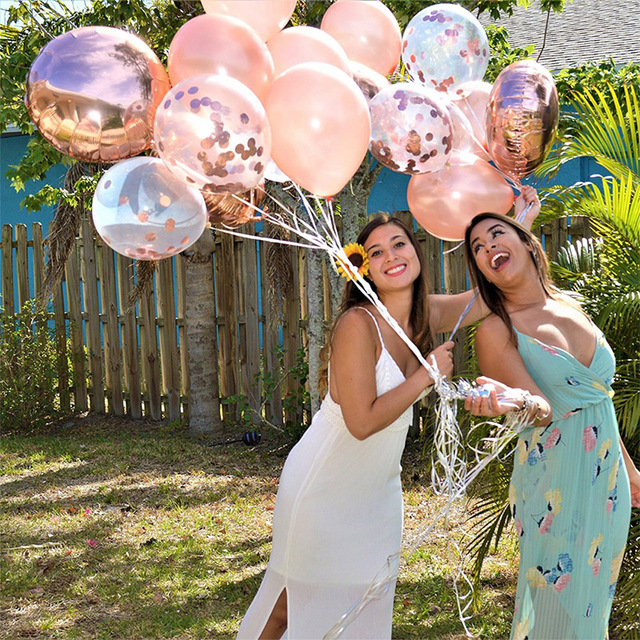 18 calowe złote okrągłe balony foliowe z motywem różanej panny młodej i miłosnym konfetti - dekoracyjne balony DIY na przyjęcie urodzinowe - Wianko - 2