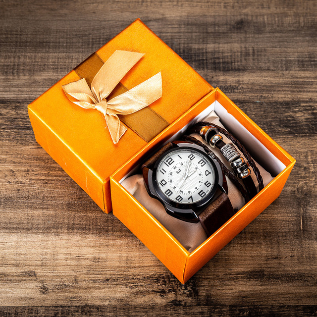 Zestaw męskich zegarków kwarcowych - nowoczesny design, luksusowe pudełko, stylowa bransoletka – idealny prezent na Boże Narodzenie - Wianko - 1