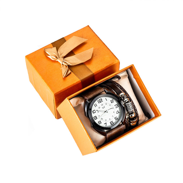 Zestaw męskich zegarków kwarcowych - nowoczesny design, luksusowe pudełko, stylowa bransoletka – idealny prezent na Boże Narodzenie - Wianko - 3