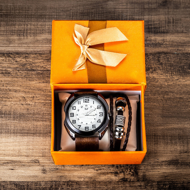 Zestaw męskich zegarków kwarcowych - nowoczesny design, luksusowe pudełko, stylowa bransoletka – idealny prezent na Boże Narodzenie - Wianko - 2