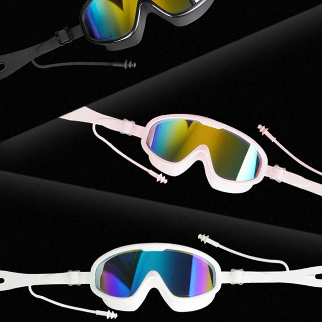 Okulary pływackie profesjonalne duże oprawki, wodoodporne, miękkie, silikonowe, zatyczki do uszu, Anti-Fog, UV, uniseks - Wianko - 3