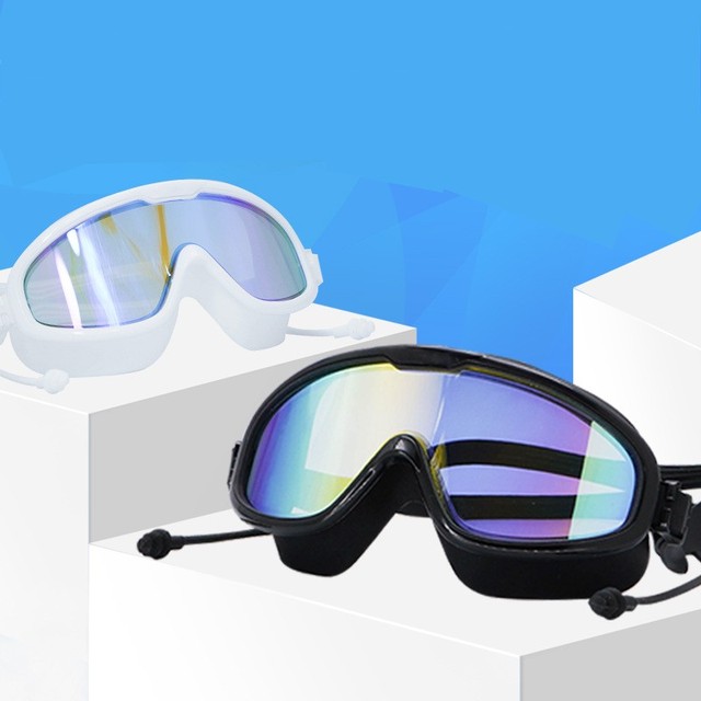 Okulary pływackie profesjonalne duże oprawki, wodoodporne, miękkie, silikonowe, zatyczki do uszu, Anti-Fog, UV, uniseks - Wianko - 1
