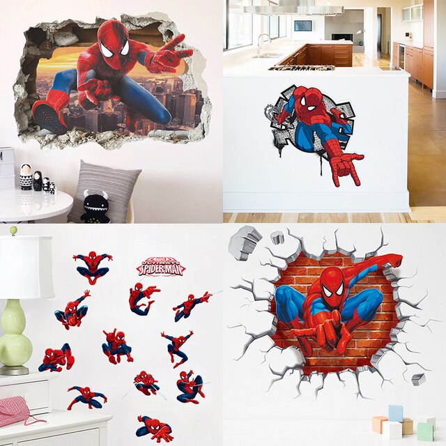Superbohaterowie Spiderman - 3D naklejki ścienne do dekoracji pokoju dziecięcego i sypialni - Wianko - 1