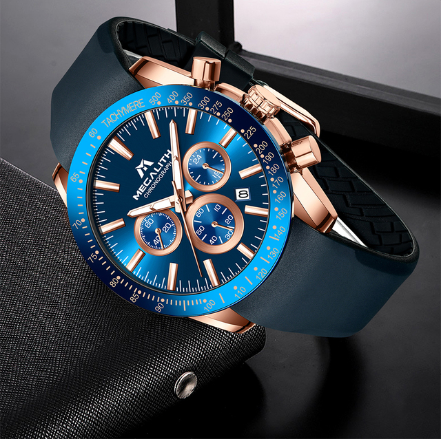 Męski zegarek MEGALITH Relogio Masculino - czarna opaska, silikonowa, kwarcowy, chronograf, wodoodporny - Wianko - 14