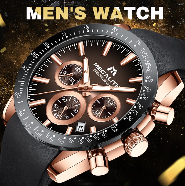 Męski zegarek MEGALITH Relogio Masculino - czarna opaska, silikonowa, kwarcowy, chronograf, wodoodporny - Wianko - 1