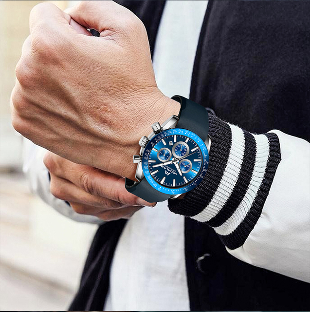Męski zegarek MEGALITH Relogio Masculino - czarna opaska, silikonowa, kwarcowy, chronograf, wodoodporny - Wianko - 15