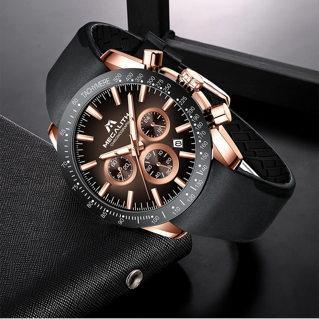 Męski zegarek MEGALITH Relogio Masculino - czarna opaska, silikonowa, kwarcowy, chronograf, wodoodporny - Wianko - 12