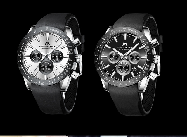 Męski zegarek MEGALITH Relogio Masculino - czarna opaska, silikonowa, kwarcowy, chronograf, wodoodporny - Wianko - 10