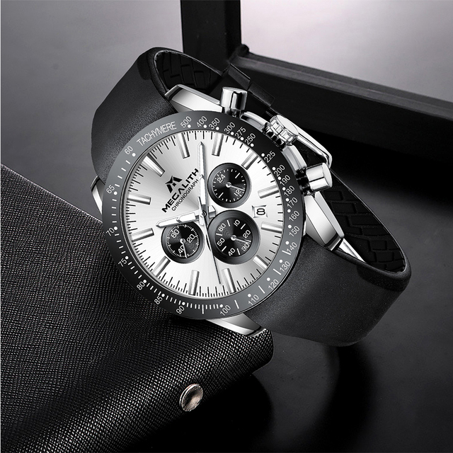 Męski zegarek MEGALITH Relogio Masculino - czarna opaska, silikonowa, kwarcowy, chronograf, wodoodporny - Wianko - 20