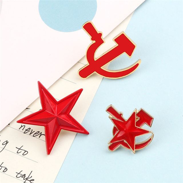 Broszka Symbol Emalia ZSRR - Czerwona Gwiazda Sierp Młotek - Wianko - 2