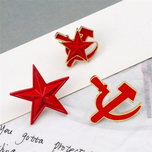 Broszka Symbol Emalia ZSRR - Czerwona Gwiazda Sierp Młotek - Wianko - 3