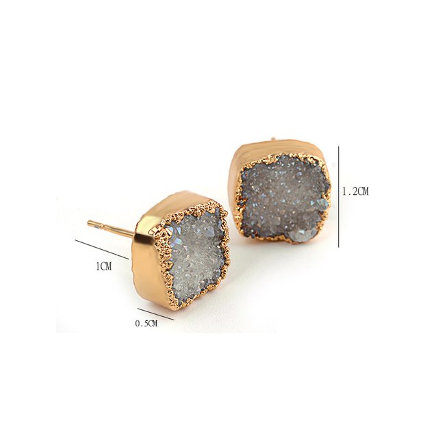 Eleganckie złote kolczyki zegarek kwarcowy z czarnym kamieniem naturalnym - EA024 - Wianko - 1