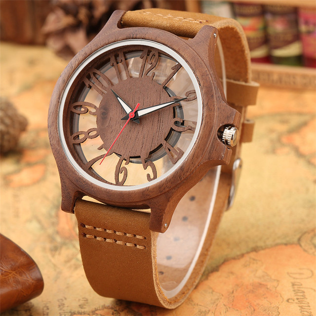 Męskie zegarki kwarcowe z przezroczystym, drewnianym wyświetlaczem, cyframi arabskimi i obudową w stylu Hollow - Wianko - 5