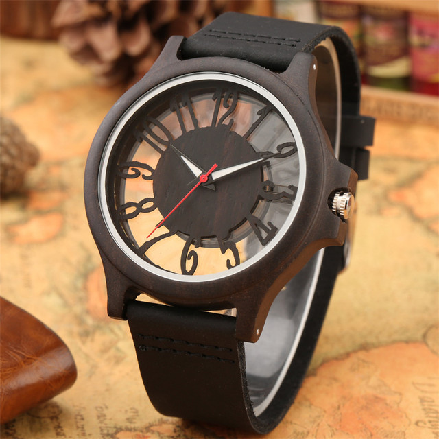 Męskie zegarki kwarcowe z przezroczystym, drewnianym wyświetlaczem, cyframi arabskimi i obudową w stylu Hollow - Wianko - 9