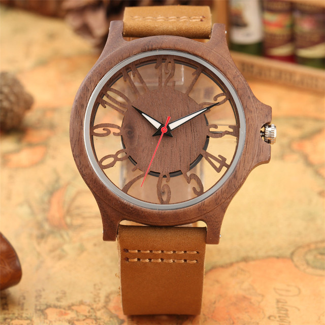 Męskie zegarki kwarcowe z przezroczystym, drewnianym wyświetlaczem, cyframi arabskimi i obudową w stylu Hollow - Wianko - 6