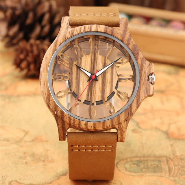 Męskie zegarki kwarcowe z przezroczystym, drewnianym wyświetlaczem, cyframi arabskimi i obudową w stylu Hollow - Wianko - 2