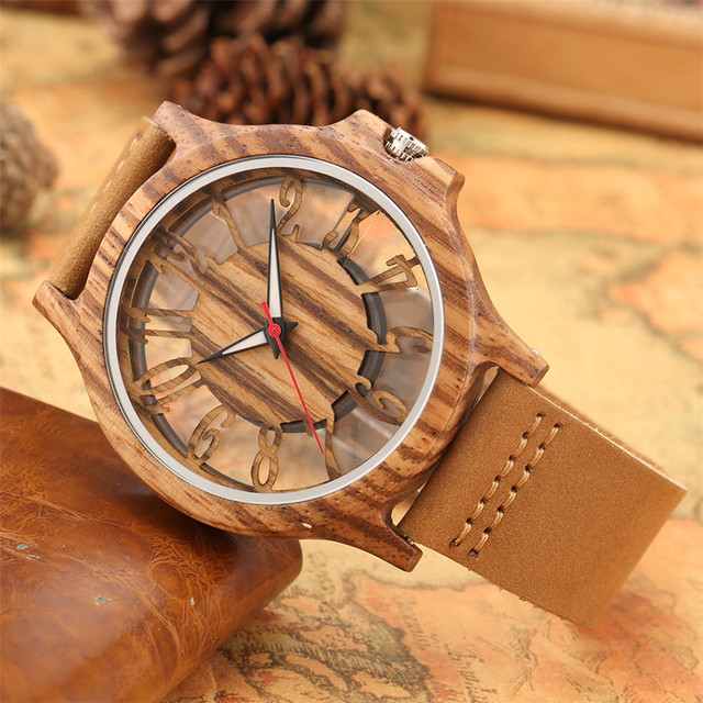 Męskie zegarki kwarcowe z przezroczystym, drewnianym wyświetlaczem, cyframi arabskimi i obudową w stylu Hollow - Wianko - 3