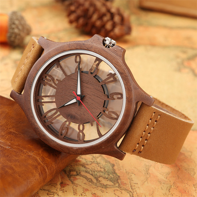 Męskie zegarki kwarcowe z przezroczystym, drewnianym wyświetlaczem, cyframi arabskimi i obudową w stylu Hollow - Wianko - 7