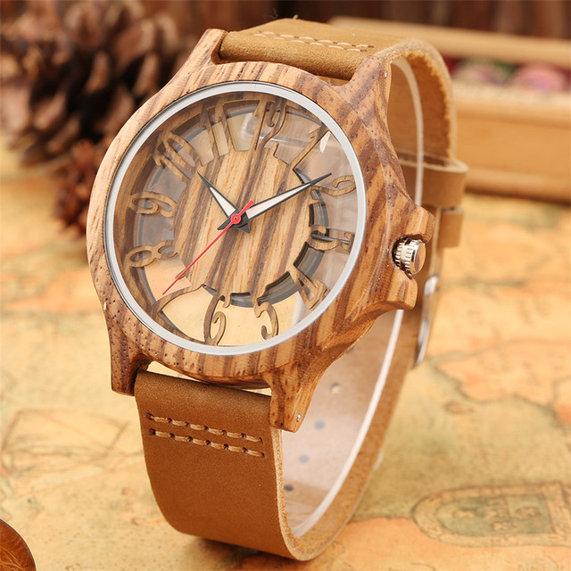Męskie zegarki kwarcowe z przezroczystym, drewnianym wyświetlaczem, cyframi arabskimi i obudową w stylu Hollow - Wianko - 1