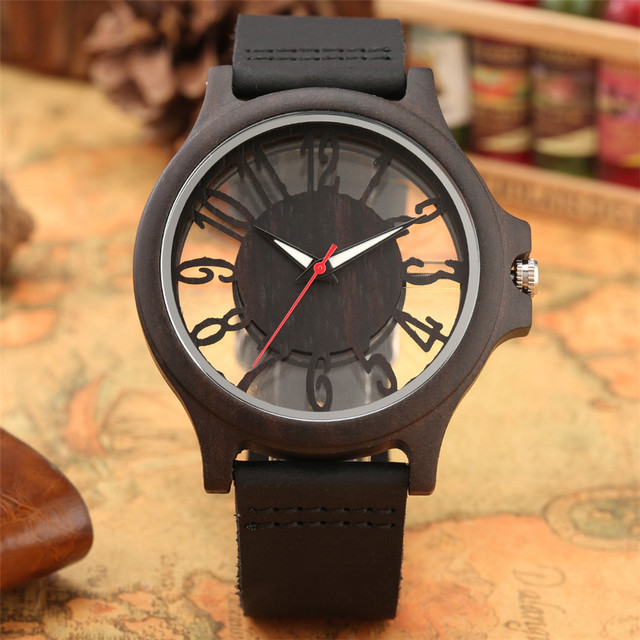 Męskie zegarki kwarcowe z przezroczystym, drewnianym wyświetlaczem, cyframi arabskimi i obudową w stylu Hollow - Wianko - 10