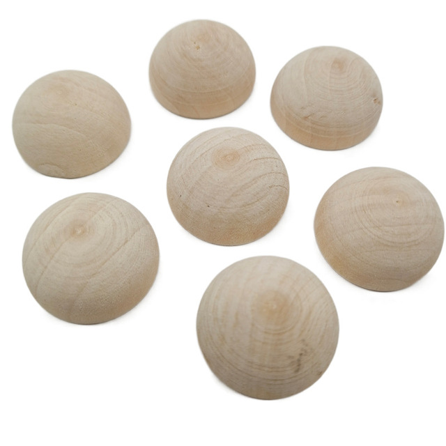Drewniane kulki do malowania DIY - 12-40mm, pół niedokończone, naturalne - małe, półokrągłe, split - Wianko - 3