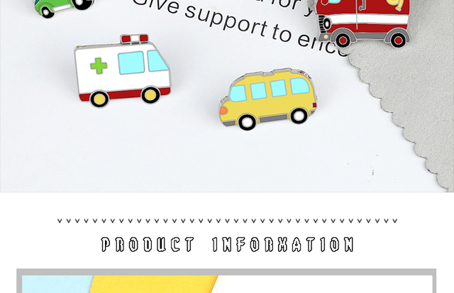 Kreatywna broszka emaliowana w kształcie samochodu - śliczne wzory Cartoon - autobus pogotowia, wóz strażacki - Denim Lapel, biżuteria prezenty dla lekarza - Wianko - 4