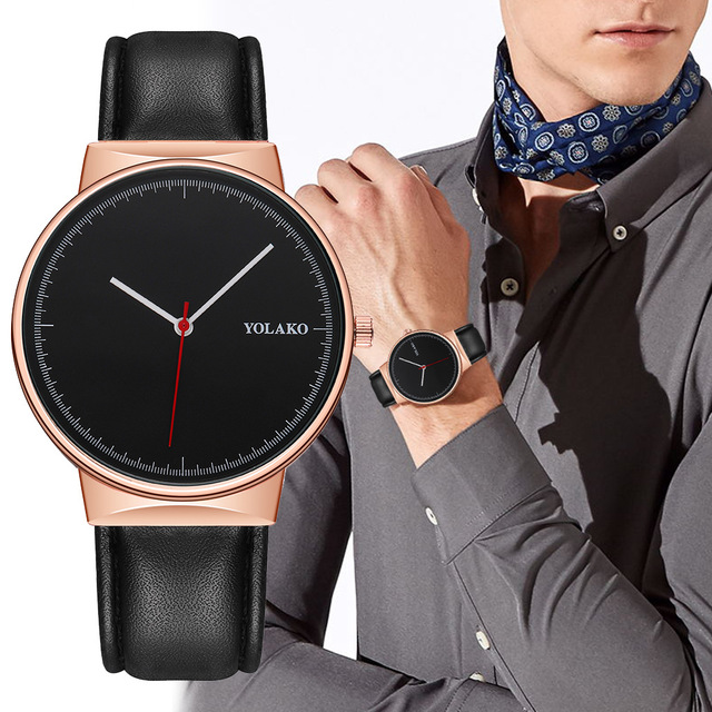 Zegarek kwarcowy męski Trend z okrągłą tarczą i skórzanym paskiem, trzy wskazówki - Wianko - 1