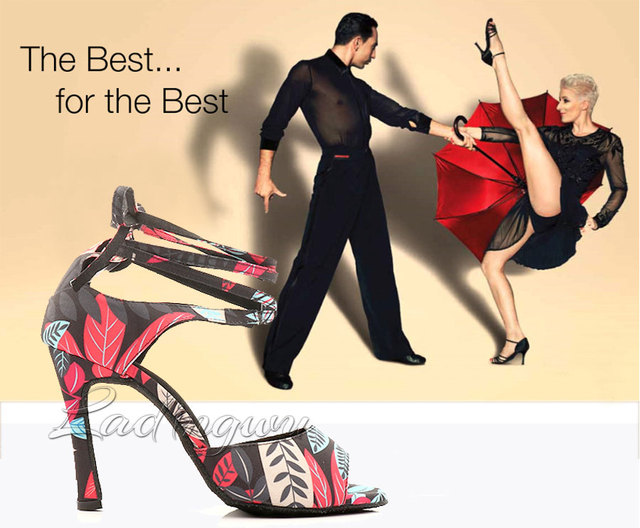Nowoczesne Salsa buty do tańca dla kobiet - wygodne, kwiatowe Denim łacińskie obuwie towarzyskie o miękkim spodzie - Wianko - 2
