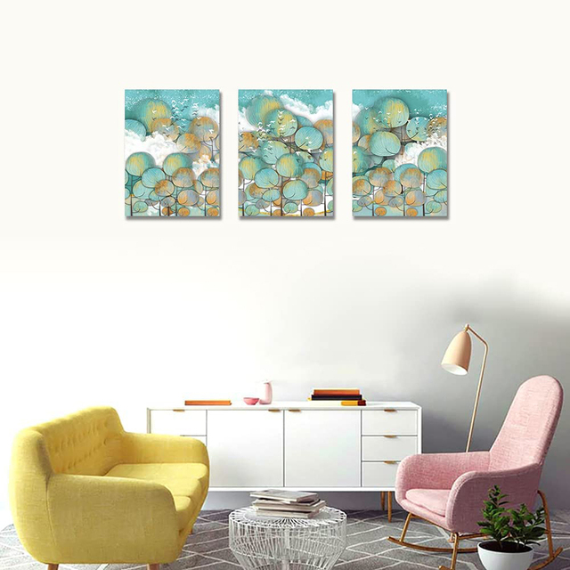 Obraz diamentowy DIY - Abstrakcyjne zielone drzewo - 3 sztuki - Mozaika na ścianę - Dekoracja salonu i sypialni - Wianko - 5