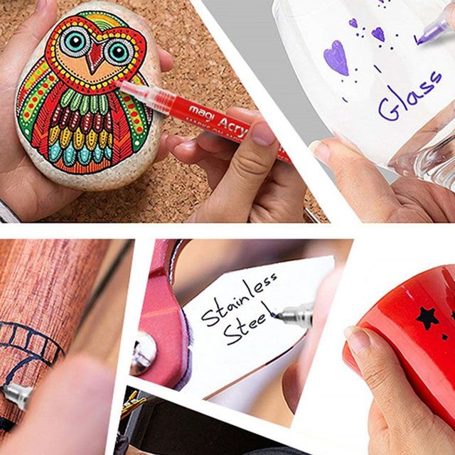 Zestaw permanentnych pisaków artystycznych: 12, 18 i 28 kolorów, marker akrylowy z farbą do malowania na płótnie, ceramice, szkle, drewnie i kamieniach - Wianko - 23