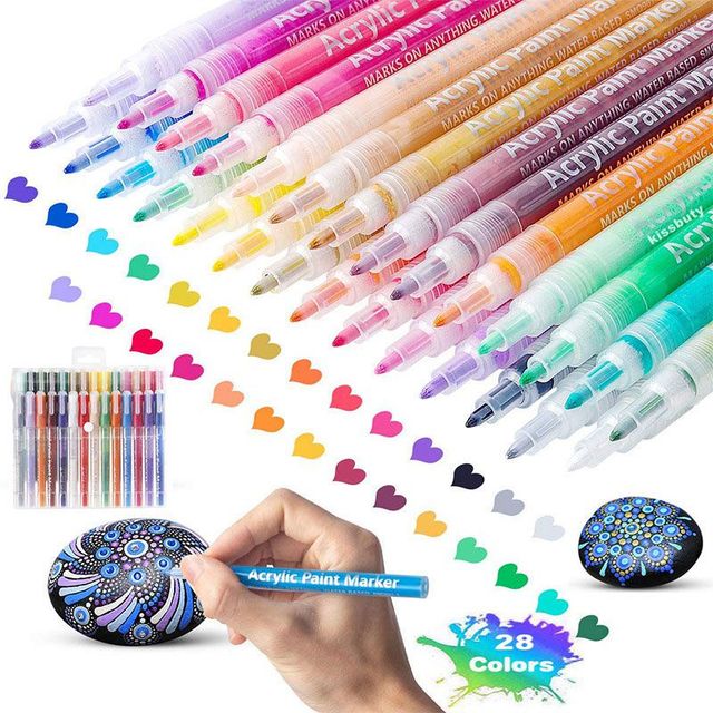 Zestaw permanentnych pisaków artystycznych: 12, 18 i 28 kolorów, marker akrylowy z farbą do malowania na płótnie, ceramice, szkle, drewnie i kamieniach - Wianko - 18