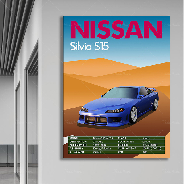 Plakat Nissan Silvia S15 - Retro Vintage samochód klasyczny - Sztuka Malarstwo Kaligrafia - Wianko - 3