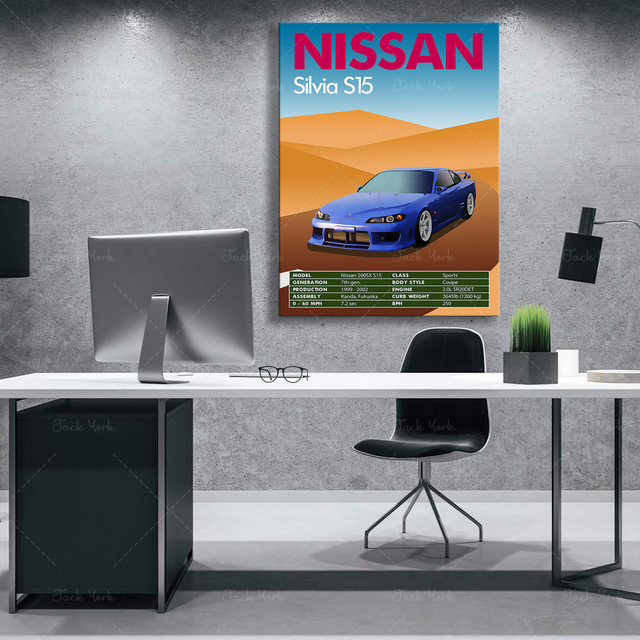 Plakat Nissan Silvia S15 - Retro Vintage samochód klasyczny - Sztuka Malarstwo Kaligrafia - Wianko - 5