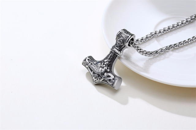 Mjolnir - młot Thora - norweski symbol - naszyjnik ze stali nierdzewnej - dwustronny wzór smoka - biżuteria w stylu wikingów - Wianko - 10