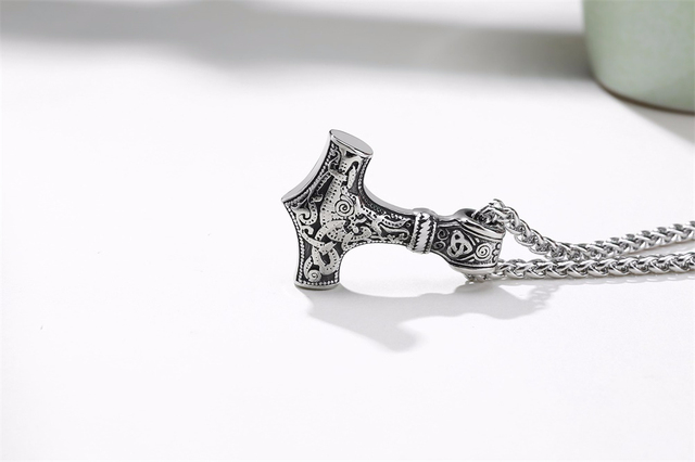Mjolnir - młot Thora - norweski symbol - naszyjnik ze stali nierdzewnej - dwustronny wzór smoka - biżuteria w stylu wikingów - Wianko - 9