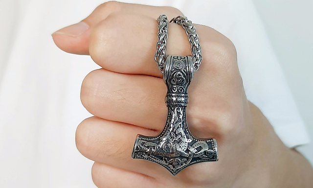 Mjolnir - młot Thora - norweski symbol - naszyjnik ze stali nierdzewnej - dwustronny wzór smoka - biżuteria w stylu wikingów - Wianko - 11
