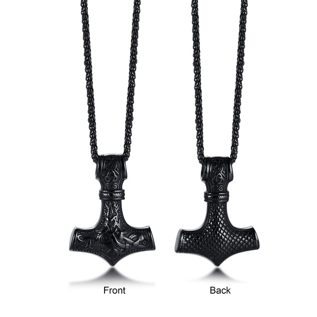 Mjolnir - młot Thora - norweski symbol - naszyjnik ze stali nierdzewnej - dwustronny wzór smoka - biżuteria w stylu wikingów - Wianko - 2