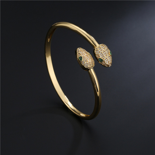 Biżuteryjna dwugłowa bransoletka wężowa dla kobiet - miedziane mikro diamenty, w kształcie węża - 2021 Luxury - Wianko - 2