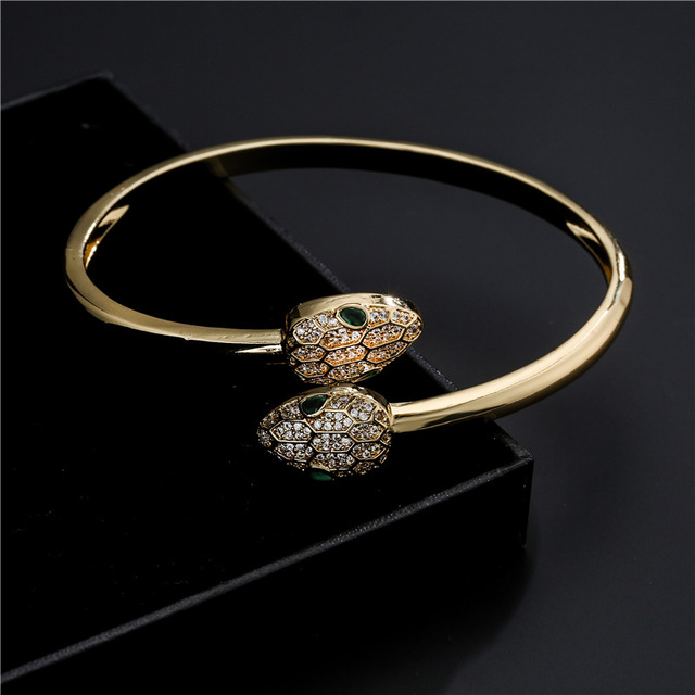 Biżuteryjna dwugłowa bransoletka wężowa dla kobiet - miedziane mikro diamenty, w kształcie węża - 2021 Luxury - Wianko - 4