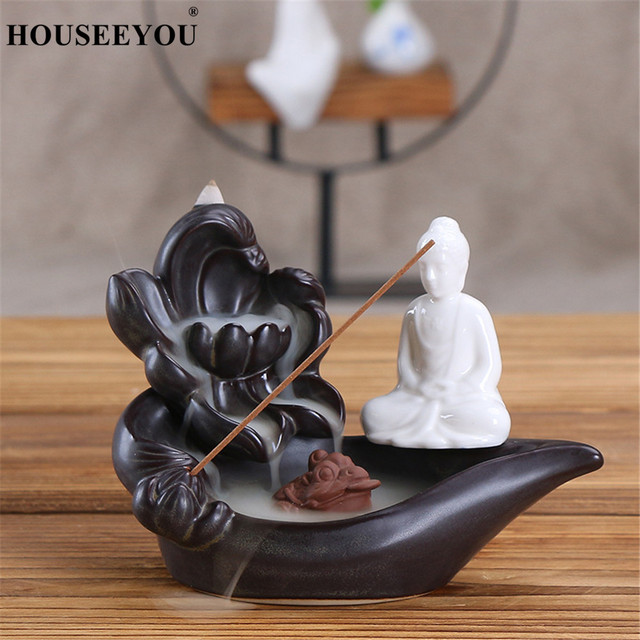 Kadzidła szyszek x10 + ceramiczny stojak na kadzidła w formie białego mnicha Buddy - wyroby do dekoracji domu - Wianko - 6